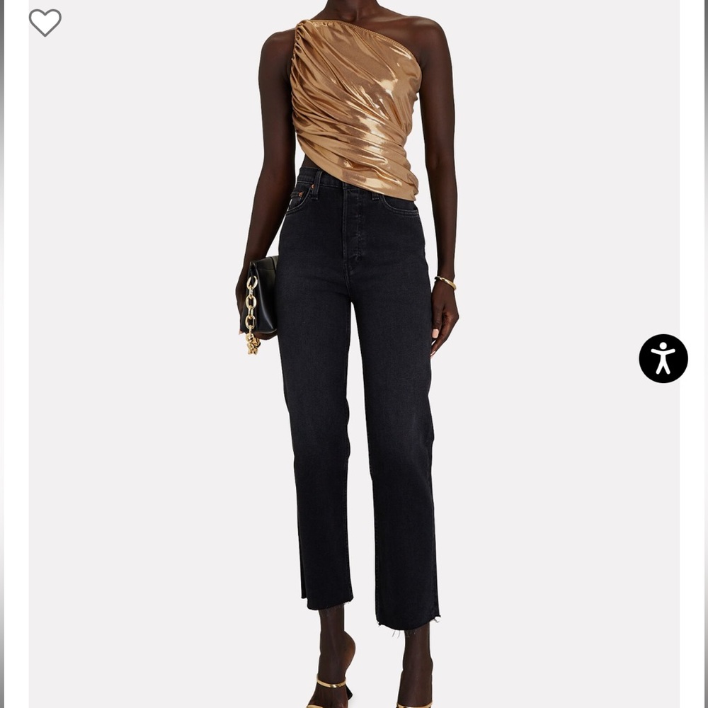 NORMA KAMALI Diana Lamé Ruched One-Shoulder Top